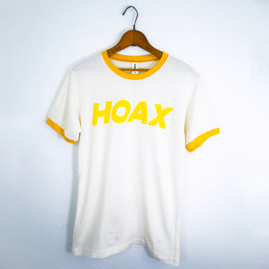 HOAX Vintage Yellow Ringer Tee: Yellow & Off-White Cotton Blend Short Sleeve T-Shirt